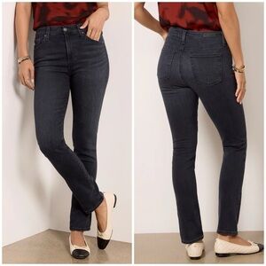 New AG Adriano Goldschmied Mari High Rise Slim Straight Jeans Faded Black Sz 24